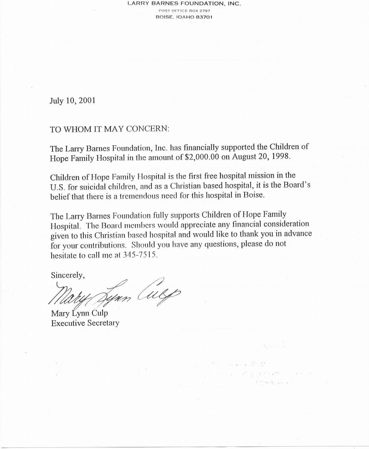Letter of Reference